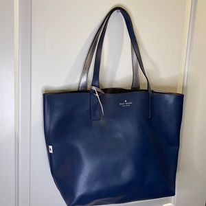 Kate Spade reversible blue/silver tote with clutch. New with tags
